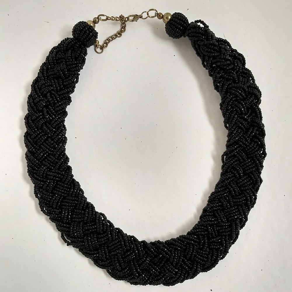 Black beaded braided statement necklace *3/$30 Sale*